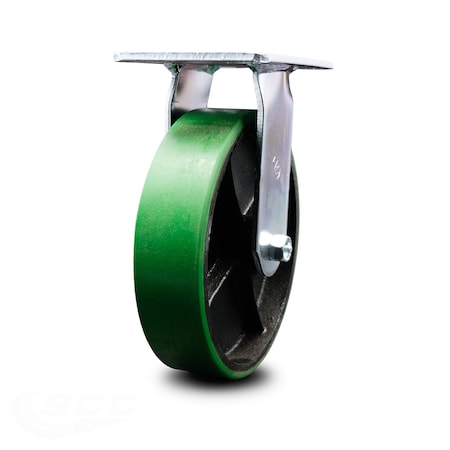 Service Caster 8 Inch Heavy Duty Green Poly on Cast Iron Rigid Caster with Roller Bearing SCC SCC-35R820-PUR-GB